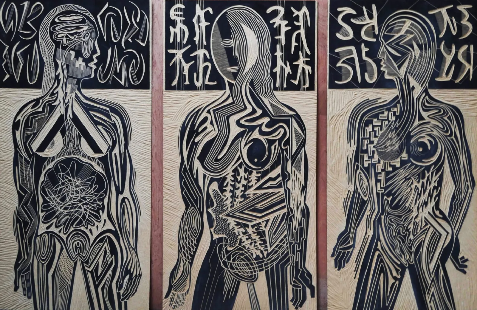 3 femmes — gravure — 120×60 cm