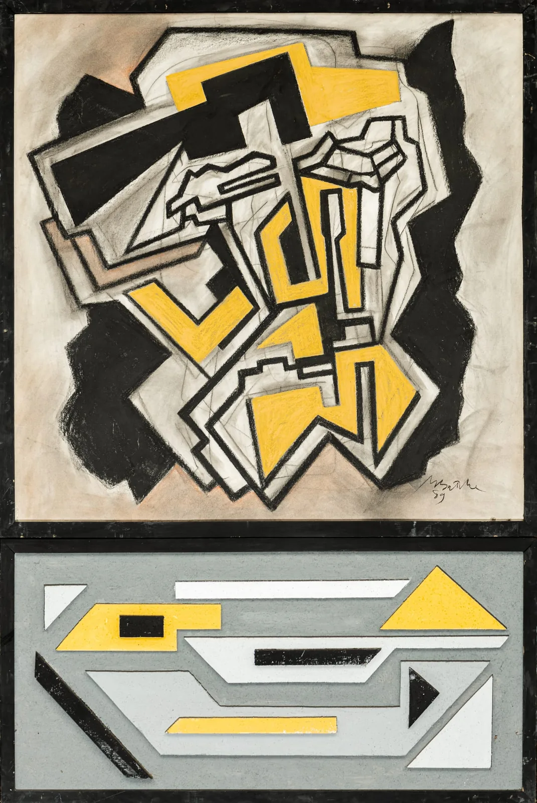 Cartographie du visage — craie et peinture sur toile et bois — 130×200 cm — 1988
